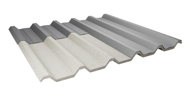 Telha semi sanduíche trapezoidal com isolante EPS na face inferior